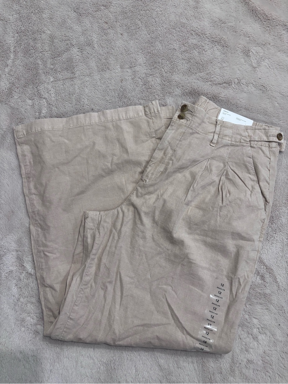 American Eagle Outfitters Beige Wide-Leg Pleated Trousers